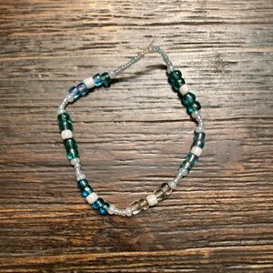 Blue and white seed bead bracelet